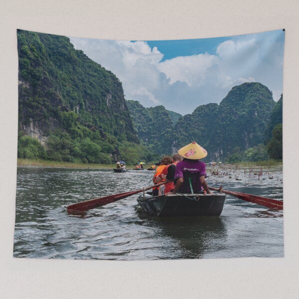 Item preview, Tam Coc River Rowboats - Ngo Dong River, Ninh Binh | Iconic Vietnam Landscape Art designed and sold by Ross.A.Campbell.