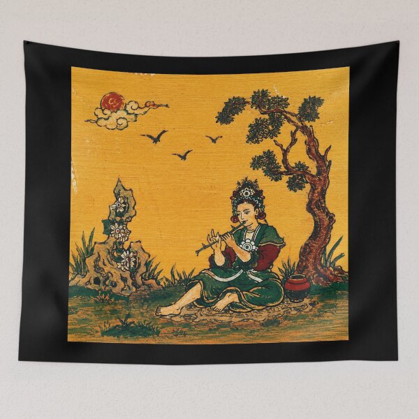 Item preview, Vintage Flute Girl Oriental Folk  designed and sold by eliramaison.