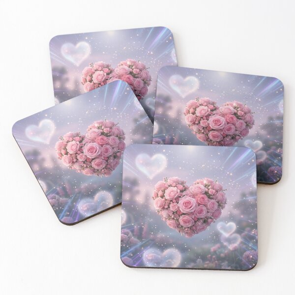 Item preview, Magical floating heart made of pink roses with glowing light rays and sparkles in a dreamy floral field designed and sold by higgins5.