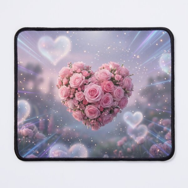 Item preview, Magical floating heart made of pink roses with glowing light rays and sparkles in a dreamy floral field designed and sold by higgins5.