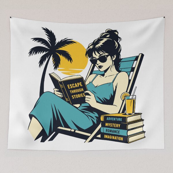 Item preview, Retro Reader Girl Beach Chair Bookworm T-Shirt designed and sold by wmhtees.