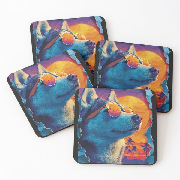 Item preview, Cute Husky with Sunglasses Sunset Beach Tropical Dog Summer  designed and sold by Littermin.