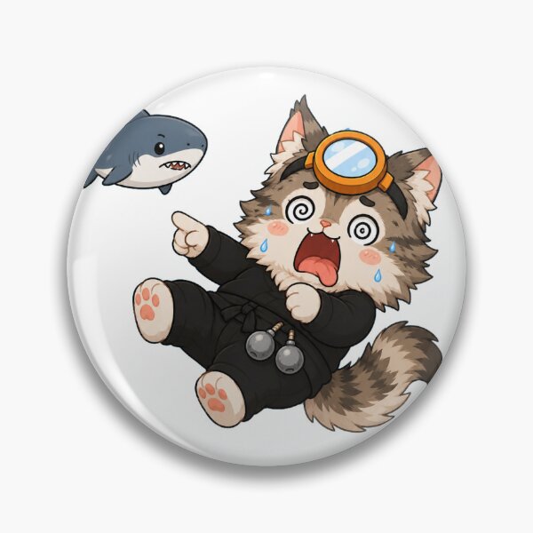 Item preview, KOREA HAENAM - Cute Chibi Maine Coon Cat Shark Scared Sticker designed and sold by KOREA-HAENAM.
