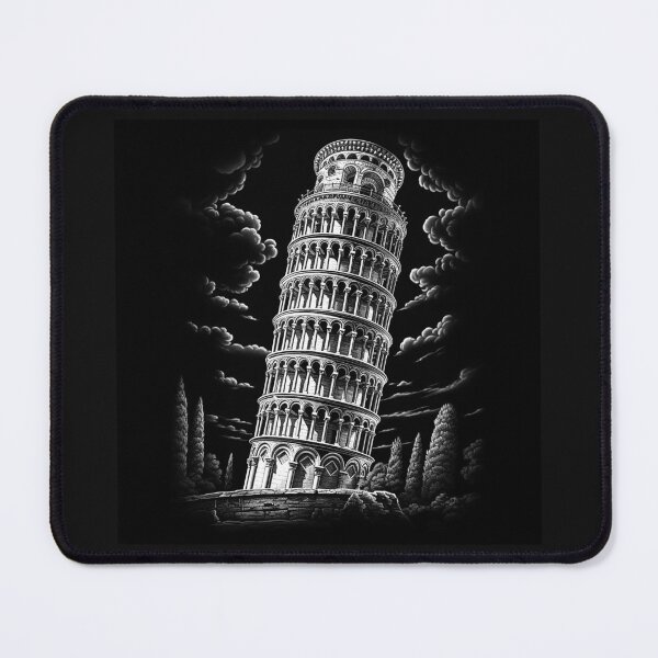 Item preview, Black and White Leaning Tower of Pisa Gothic Landmark Art designed and sold by inkoutninja.