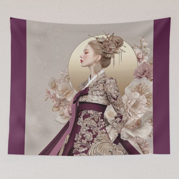Item preview, Elegant Korean Woman in Royal Hanbok with Flowers designed and sold by colorful-white.