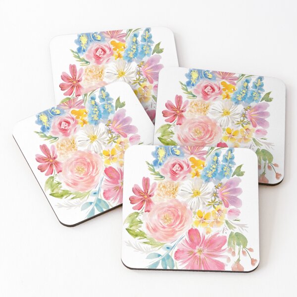 Item preview, Watercolor Pink Roses and Golden Blooms Floral Bouquet designed and sold by elizafong.