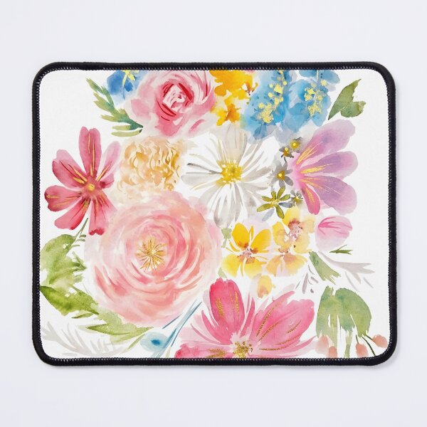 Item preview, Watercolor Pink Roses and Golden Blooms Floral Bouquet designed and sold by elizafong.