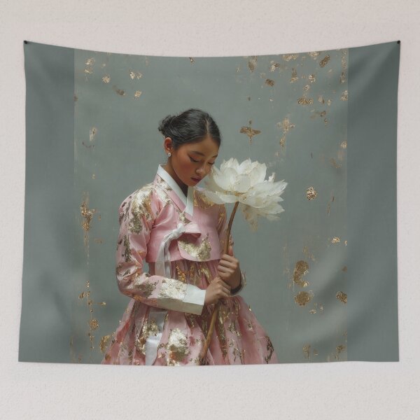 Item preview, Elegant Korean Woman in Pink Gold Hanbok designed and sold by colorful-white.