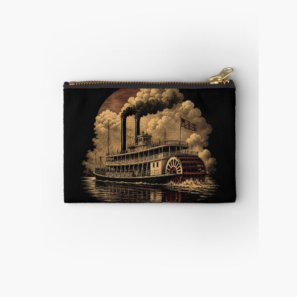 Artikelvorschau, Dampfschiff auf einem rauchigen Fluss entworfen und verkauft von Funny Vintage Stickers And T-Shirts.