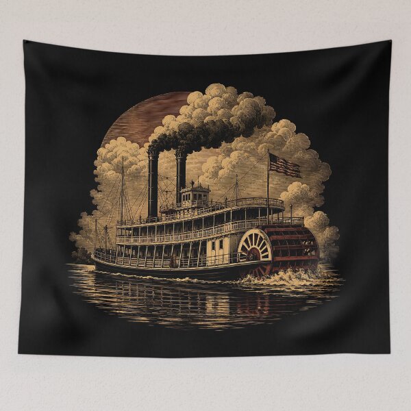 Item preview, Steamboat On A Smoky River designed and sold by Funny Vintage Stickers And T-Shirts.