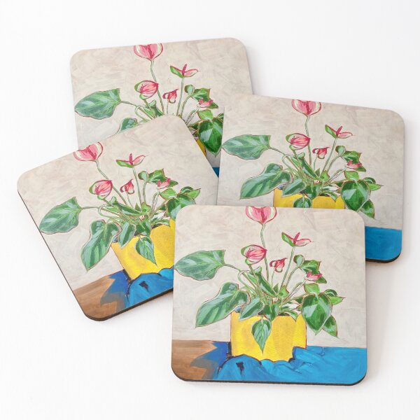 Item preview, Anthurium Flowering Plant in a Yellow Pot Painting designed and sold by helenannestudio.