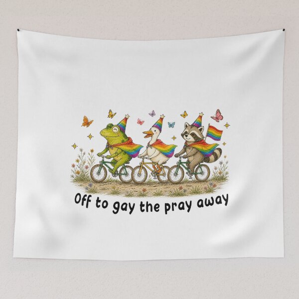 Aperçu de l'œuvre En route pour Gay The Pray Away Drôle LGBT Grenouille Oie Raton laveur créée et vendue par Patchina.