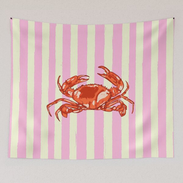 Item preview, Trendy Crab with Pink Stripes Coastal Illustration designed and sold by MaiZephyr.