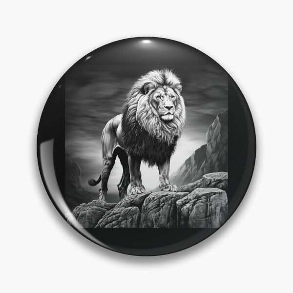 Item preview, Black and White Majestic Lion Rocky Mountain Art designed and sold by inkoutninja.