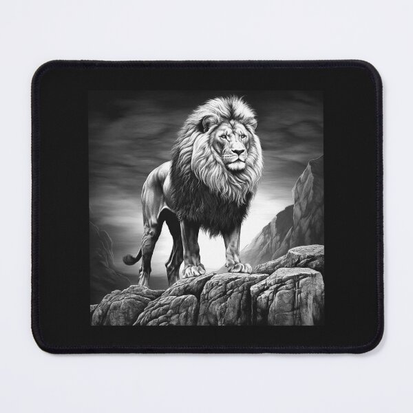 Item preview, Black and White Majestic Lion Rocky Mountain Art designed and sold by inkoutninja.
