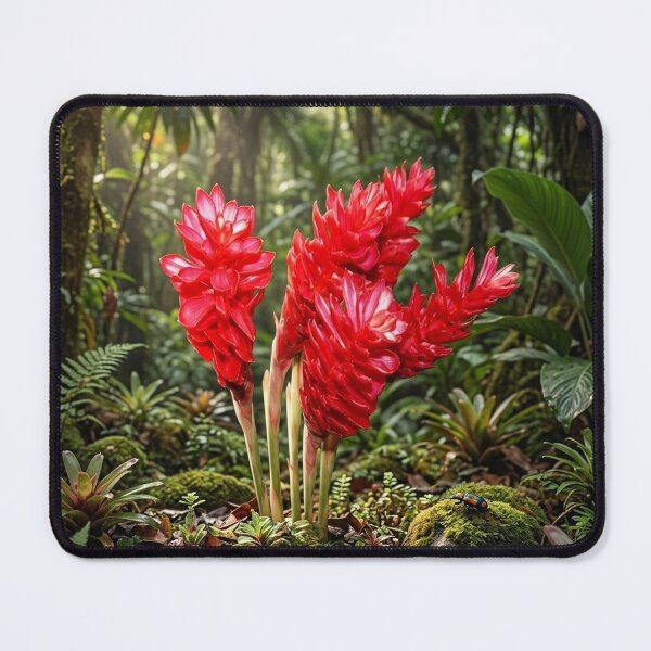Item preview, Vibrant Red Ginger Flower in Lush Tropical Rainforest designed and sold by Mindful Heritage.