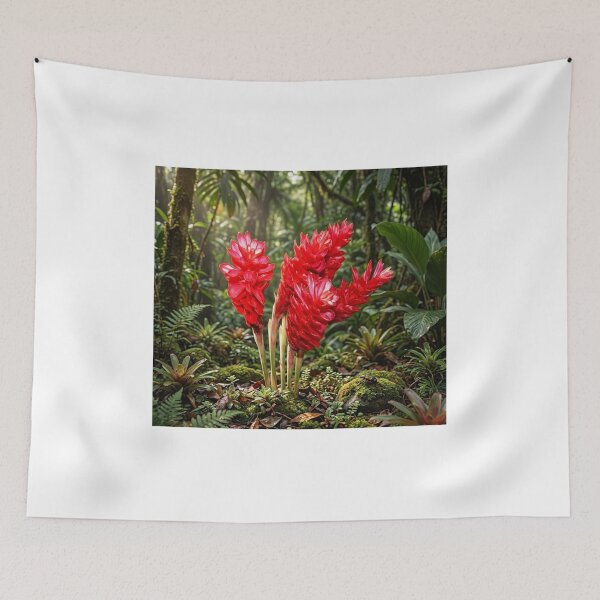 Item preview, Vibrant Red Ginger Flower in Lush Tropical Rainforest designed and sold by Mindful Heritage.