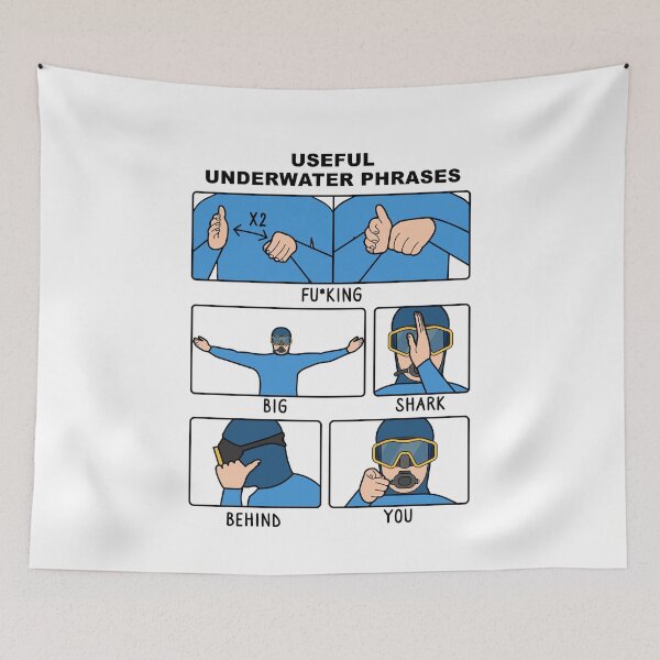 Item preview, Scuba Diving Hand Signals – Big shark behind you joke designed and sold by messy-nessie.