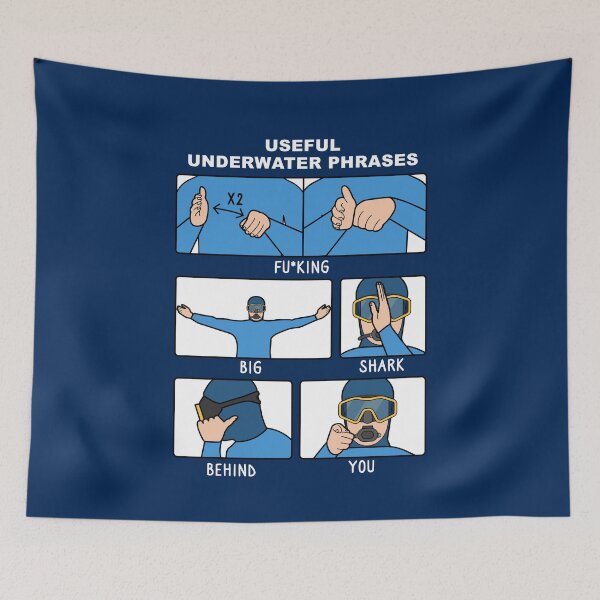 Item preview, Scuba Diving Hand Signals – Big shark behind you joke (on dark colors) designed and sold by messy-nessie.