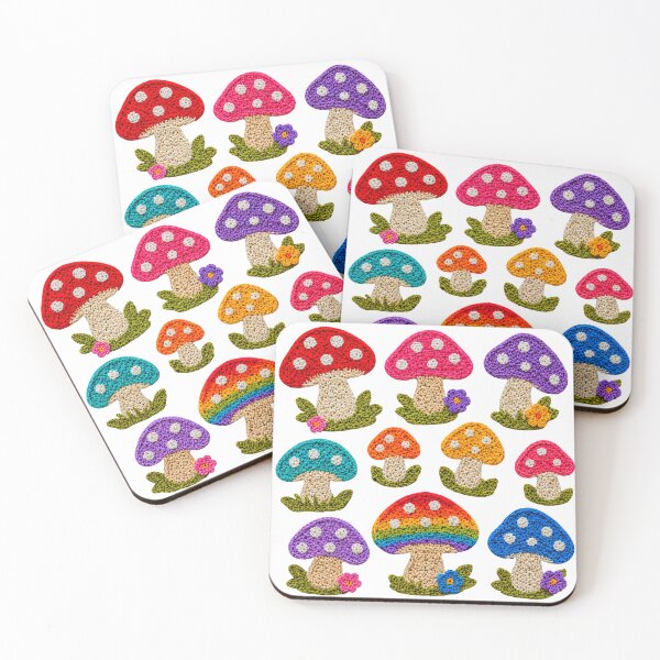 Item preview, Crochet-Style Rainbow Colors Mushrooms Print Shapes Mania designed and sold by Shapes-Mania.
