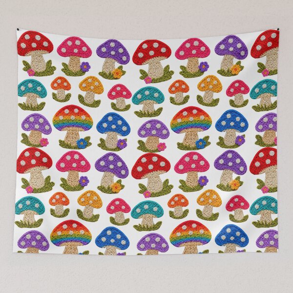 Item preview, Crochet-Style Rainbow Colors Mushrooms Print Shapes Mania designed and sold by Shapes-Mania.