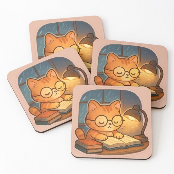 Item preview, Study Cat Sticker – Cozy Book Lover Cat designed and sold by PixelPicsStudio.