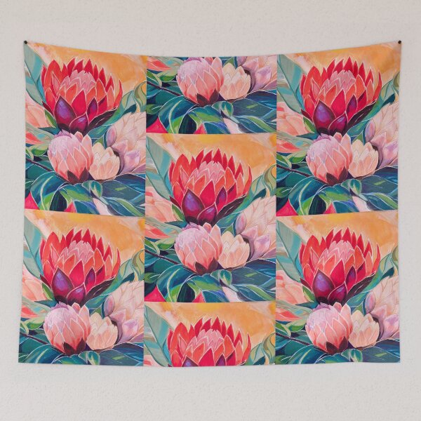 Item preview, Colourful Protea Flowers Painting designed and sold by helenannestudio.