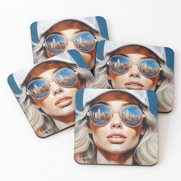 Item preview, Portrait painting modern woman with sunglasses NYC skyline designed and sold by TYA - Take Your Art.