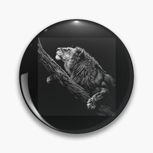 Item preview, Black and White Climbing Lion Dramatic Wildlife Art designed and sold by inkoutninja.