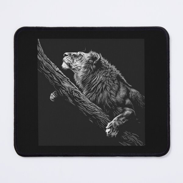 Item preview, Black and White Climbing Lion Dramatic Wildlife Art designed and sold by inkoutninja.
