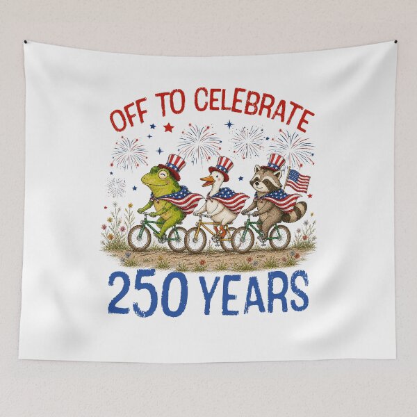 Item preview, Off to Celebrate 250 Years Funny 250th American Anniversary Frog Goose Raccoon designed and sold by Patchina.