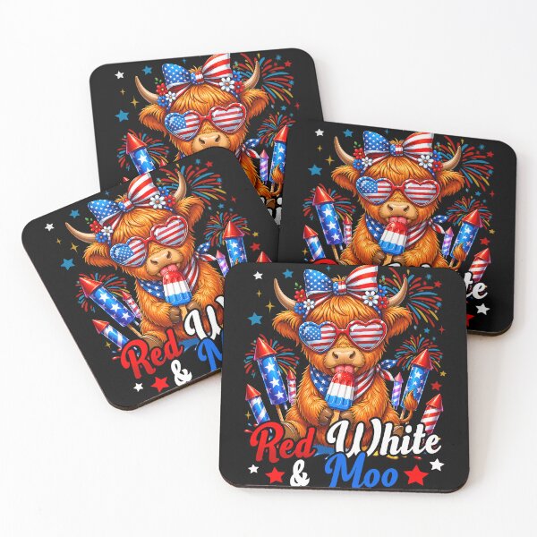 Item preview, 'Merica Highland Cow 4th of July Red White Blue Western Cow designed and sold by Patchina.