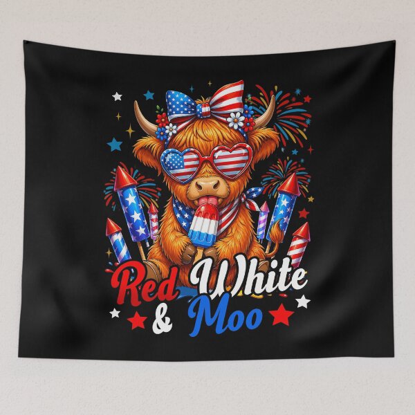 Item preview, 'Merica Highland Cow 4th of July Red White Blue Western Cow designed and sold by Patchina.