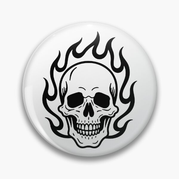 Artikelvorschau, Flammender Totenkopf, Feuer, dunkles Gothic-Blackwork-Tattoo-Flash-Art entworfen und verkauft von villacruz.