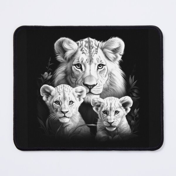 Item preview, Black and White White Lioness and Cubs Family Art designed and sold by inkoutninja.