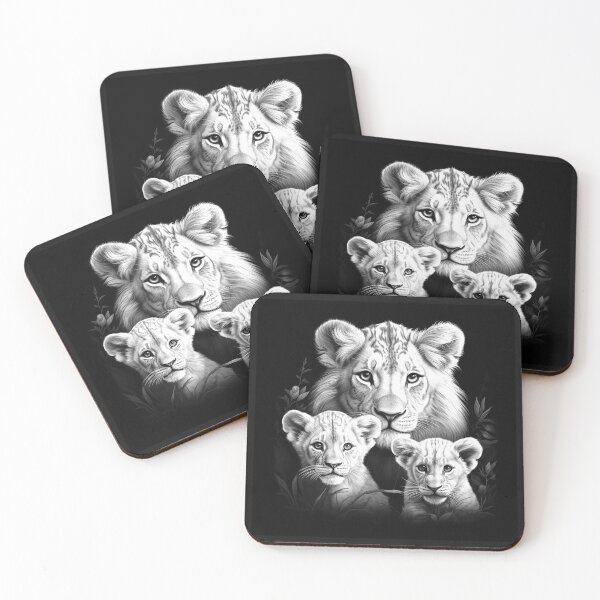 Item preview, Black and White White Lioness and Cubs Family Art designed and sold by inkoutninja.