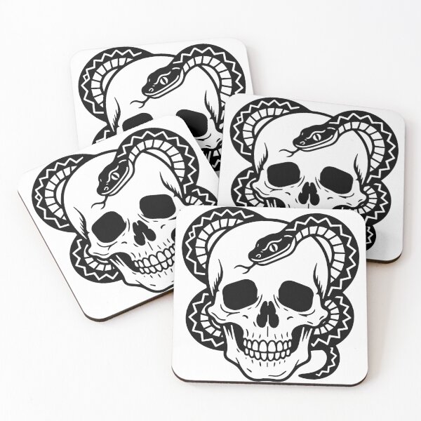 Item preview, Skull Snake Viper Old School Blackwork Tattoo Flash Art designed and sold by villacruz.