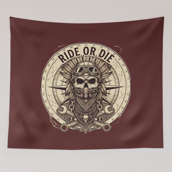 Item preview, Ride or Die Celestial Skull – Vintage Mechanic & Biker Art designed and sold by TIGER-GEMINI.
