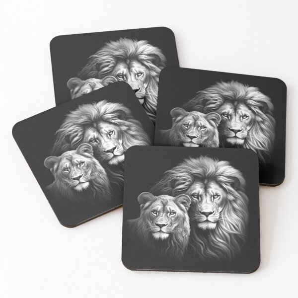 Item preview, Black and White Lion Couple Majestic Wildlife Art designed and sold by inkoutninja.