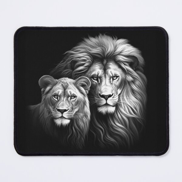 Item preview, Black and White Lion Couple Majestic Wildlife Art designed and sold by inkoutninja.