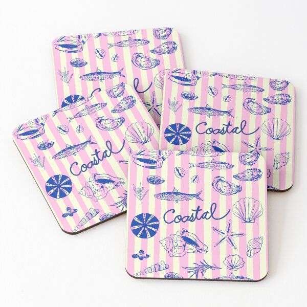 Item preview, Coastal Illustration with Pink Stripes, Shells, Sardines, and Oysters designed and sold by MaiZephyr.