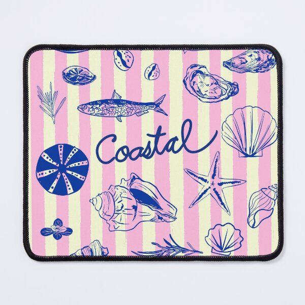 Item preview, Coastal Illustration with Pink Stripes, Shells, Sardines, and Oysters designed and sold by MaiZephyr.