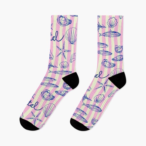 Item preview, Coastal Illustration with Pink Stripes, Shells, Sardines, and Oysters designed and sold by MaiZephyr.