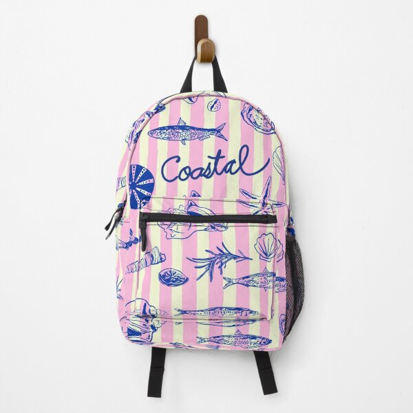 Item preview, Coastal Illustration with Pink Stripes, Shells, Sardines, and Oysters designed and sold by MaiZephyr.