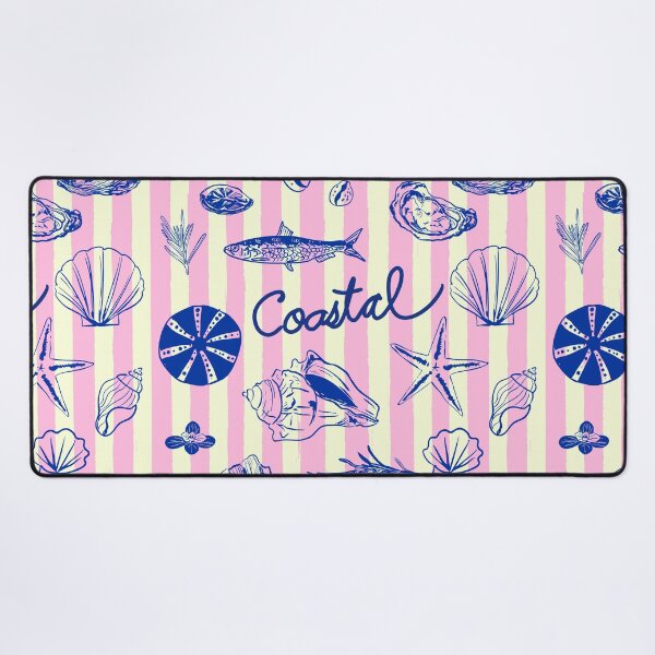 Item preview, Coastal Illustration with Pink Stripes, Shells, Sardines, and Oysters designed and sold by MaiZephyr.