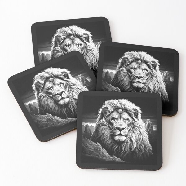 Item preview, Black and White Lion Mountain Landscape Wildlife Art designed and sold by inkoutninja.