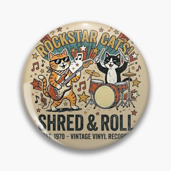 Item preview, Rockstar Cats Shred & Roll Vintage Retro Style designed and sold by Style-InkPulse.