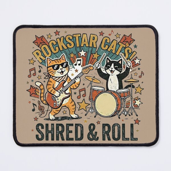 Item preview, Rockstar Cats Shred & Roll Vintage Retro Style designed and sold by Style-InkPulse.