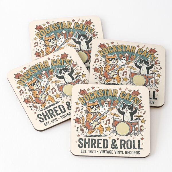Item preview, Rockstar Cats Shred & Roll Vintage Retro Style designed and sold by Style-InkPulse.