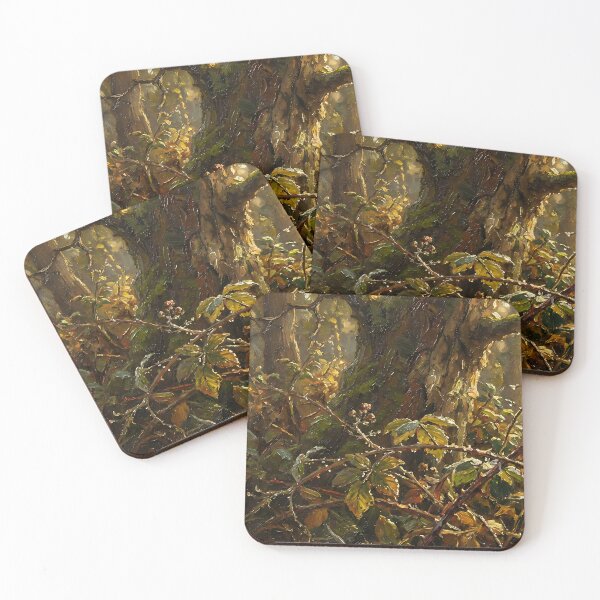 Item preview, Enchanted Forest Undergrowth Oil Painting  Moody Woodland Sunlight Art designed and sold by cr6zym1nd.